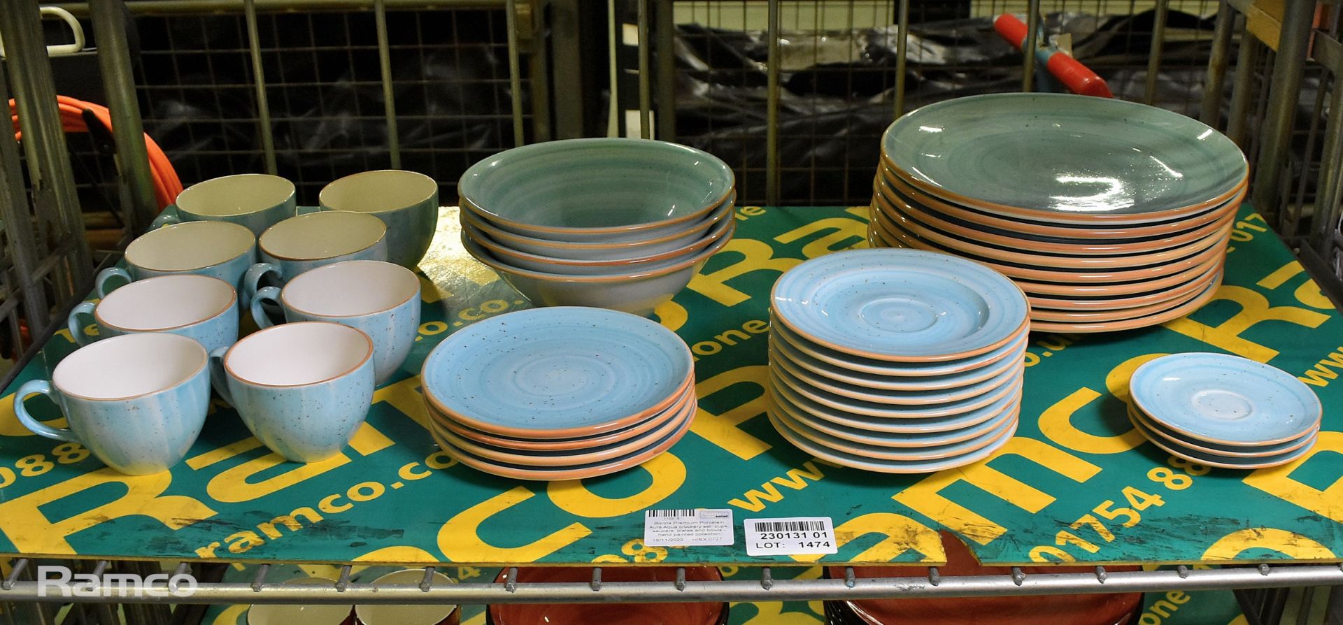 Bonna Premium Porcelain Aura Aqua crockery set: cups, saucers, plates and bowls