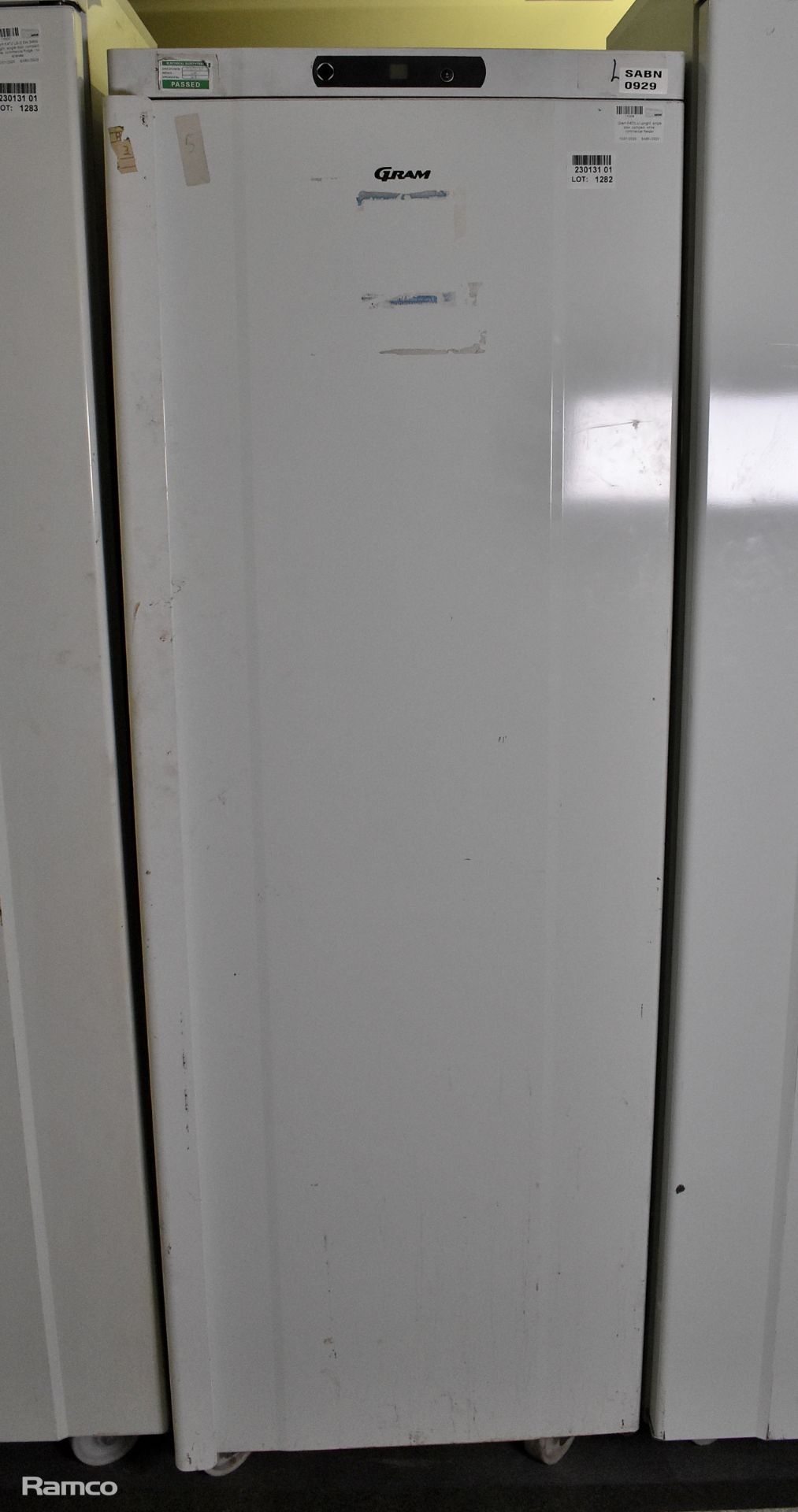 Gram F400LU upright, single door white commercial freezer