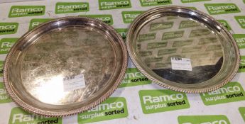 2x EPNS salver trays 300mm with ER emblem