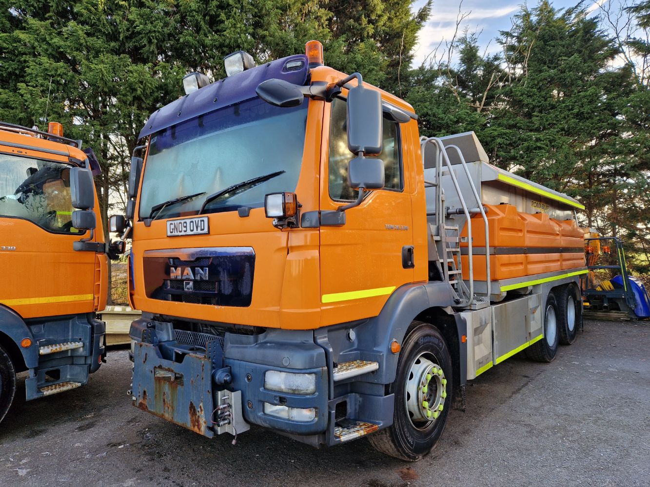 Direct from National Highways - Fleet of MAN TGM 26.330's & Volvo FE 340 gritters with Romaquip and Schmidt Stratos Gritting Equipment