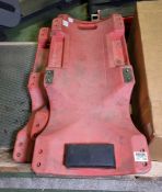 2x Red plastic mechanics 40 inch crawler boards (damaged), Red plastic mechanics 40 inch crawler