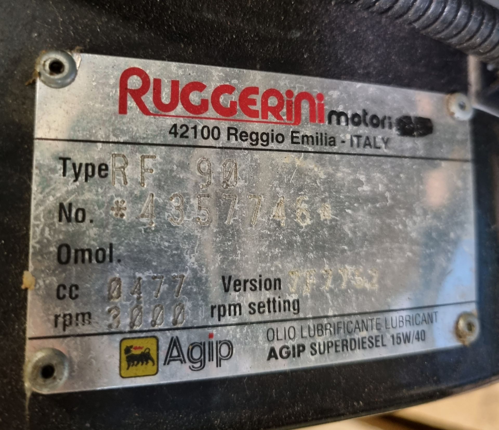 Ruggerini RF 90 diesel engine - 7KVA - 30A - 230V - 1ph - 50hz - RPM 1500 - Image 4 of 4