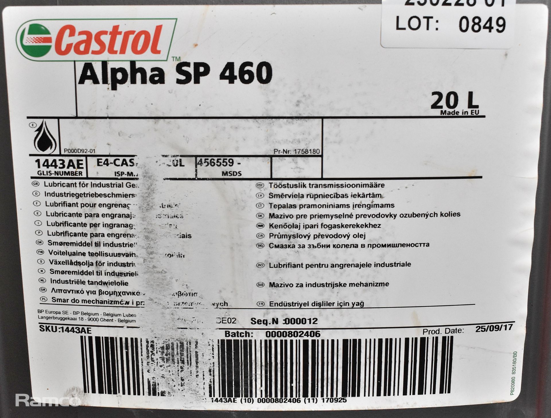 Castrol Alpha SP 460 20 Litre - Image 2 of 2