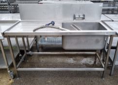 Stainless steel kitchen sink with splashback - L160 x W69 x H121cm