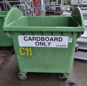 Large green plastic roll top wheelie bin (no lid) - dimensions: 120x100x130cm