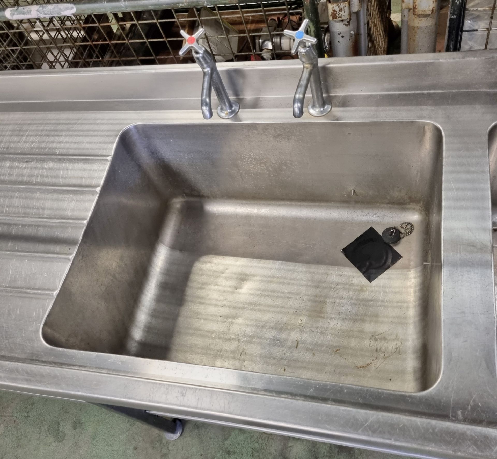 Stainless steel double sink unit with waste disposal - 330x60x90cm - Bild 5 aus 6