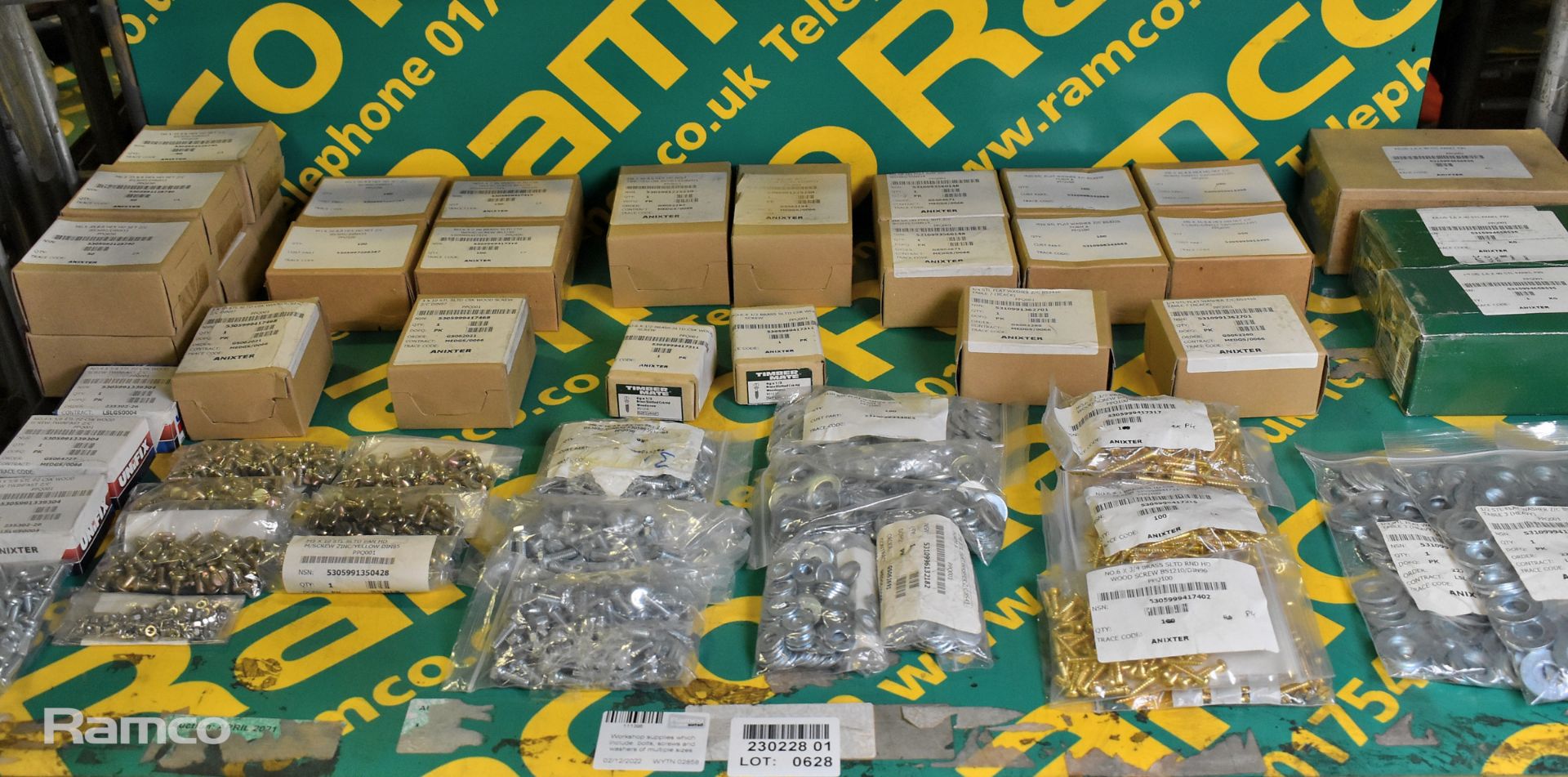 Workshop supplies which include: bolts, screws and washers of multiple sizes