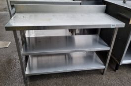 Stainless steel 2 tier counter unit with splashback - L120 x W50 x H87cm