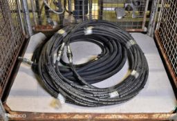 3x black hydraulic hoses, various types, sizes and widths