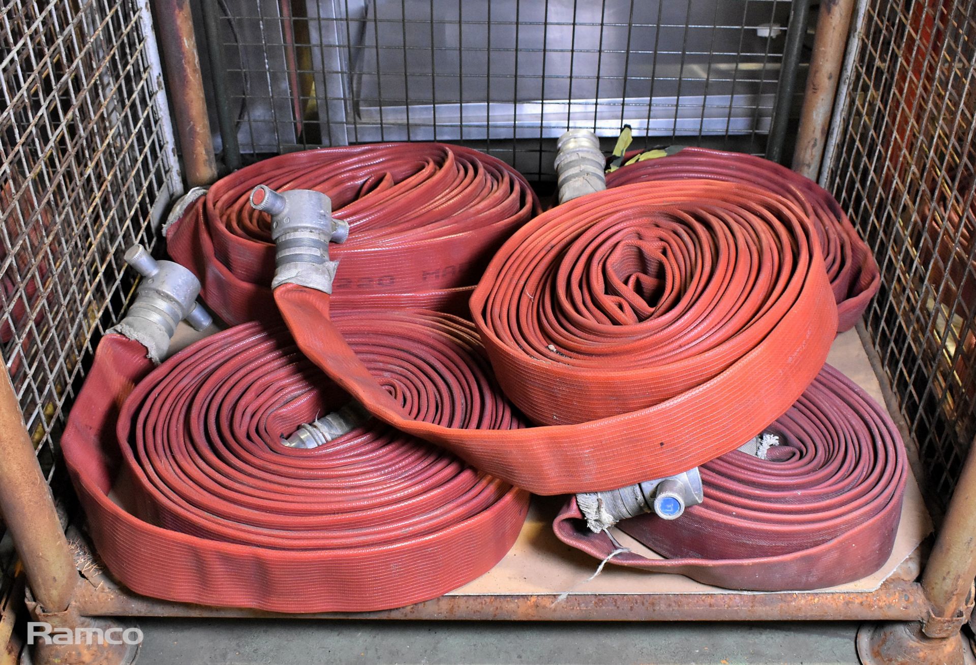 5x Angus Duraline BS 6391 2009 Type 3 31015 Layflat Fire Hoses - approx. 22.5m long, 70mm diameter