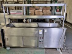 POD bain marie unit with heated gantry above and double sliding doors below - 210 x 70 x 165cm