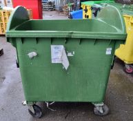 Large green plastic roll top wheelie bin (no lid) - dimensions: 120x100x130cm