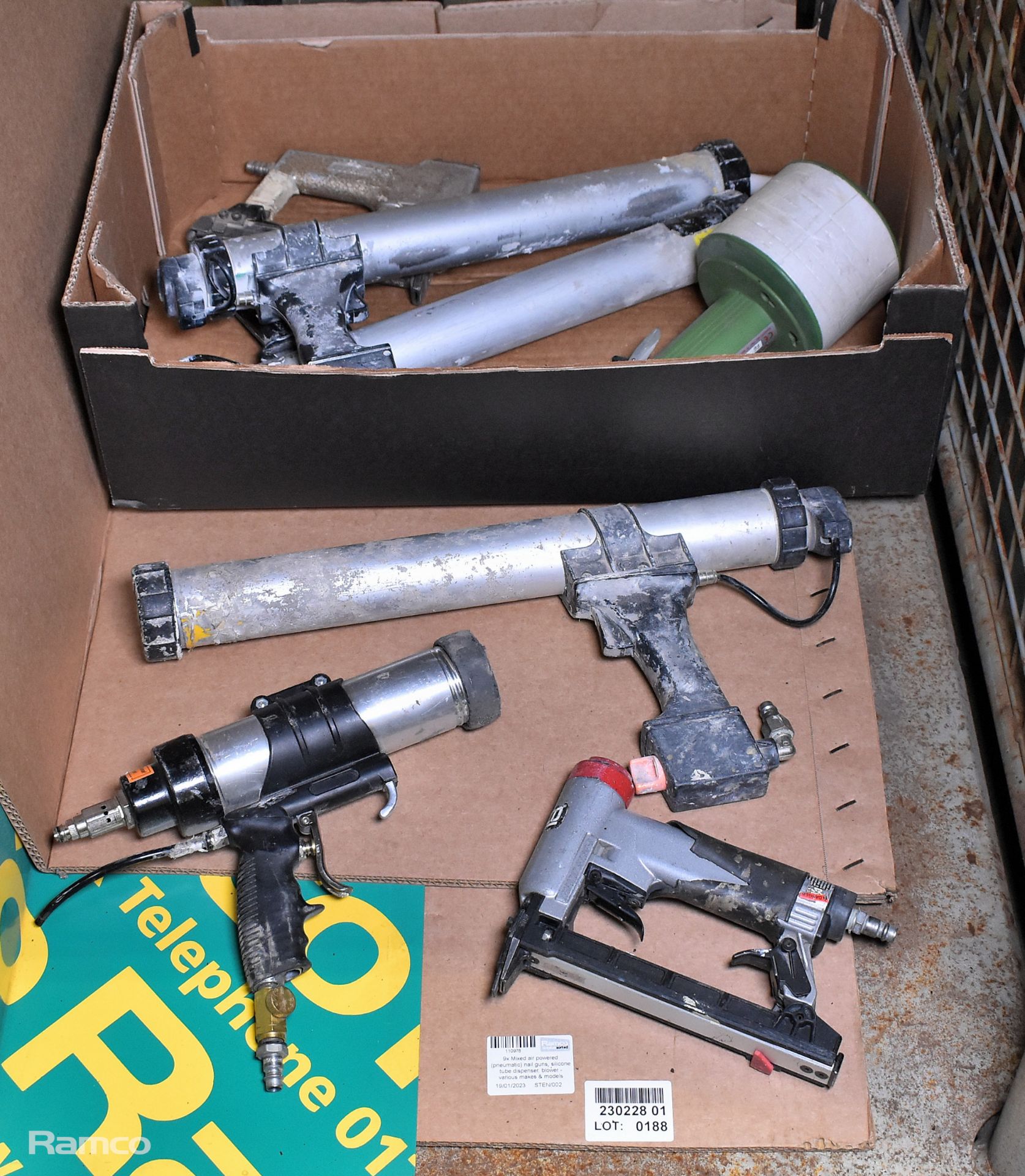 2x Air powered (pneumatic) nail guns, 4x silicone tube dispenser, Paint srayer