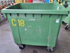 Large green plastic wheelie bin (no lid) - dimensions: 120x100x130cm