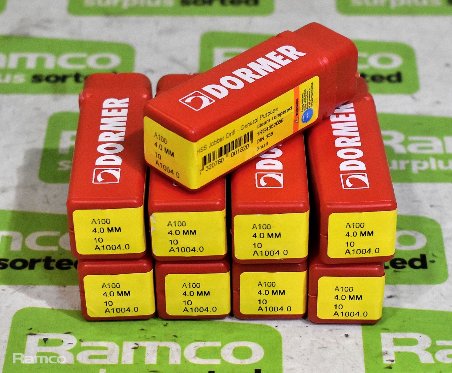 9x packs of Dormer 4.0mm A100 HSS jobber drill bits - 10 per pack