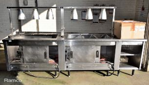 Double food service / carvery unit with 2 x hot cupboard, bain marie and heat lamps