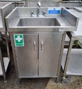 Stainless steel sink unit with storage cupboard - dimensions: 72x60x100cm
