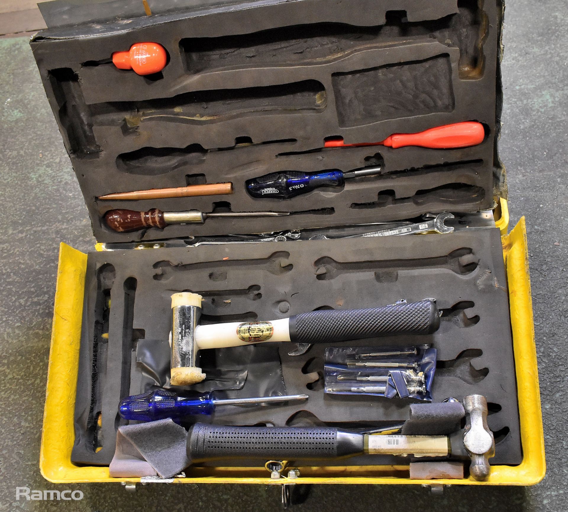 Yellow glass fibre tool case with multiple tools - Image 3 of 5