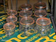 Glass preserve jars with clip lids (2 sizes) - 9 in total