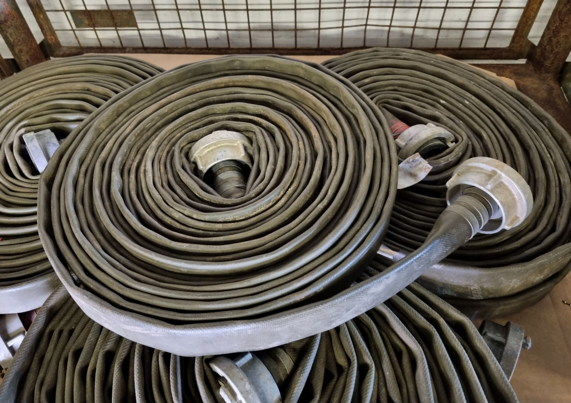 7x Layflat green hose with PVR-1/89 couplings - approx length: 20m, approx diameter: 45mm - Image 3 of 3