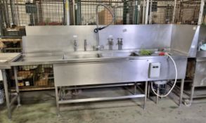 Stainless steel, right-hand corner, double sink unit with Pre wash tap - 280x70x160cm