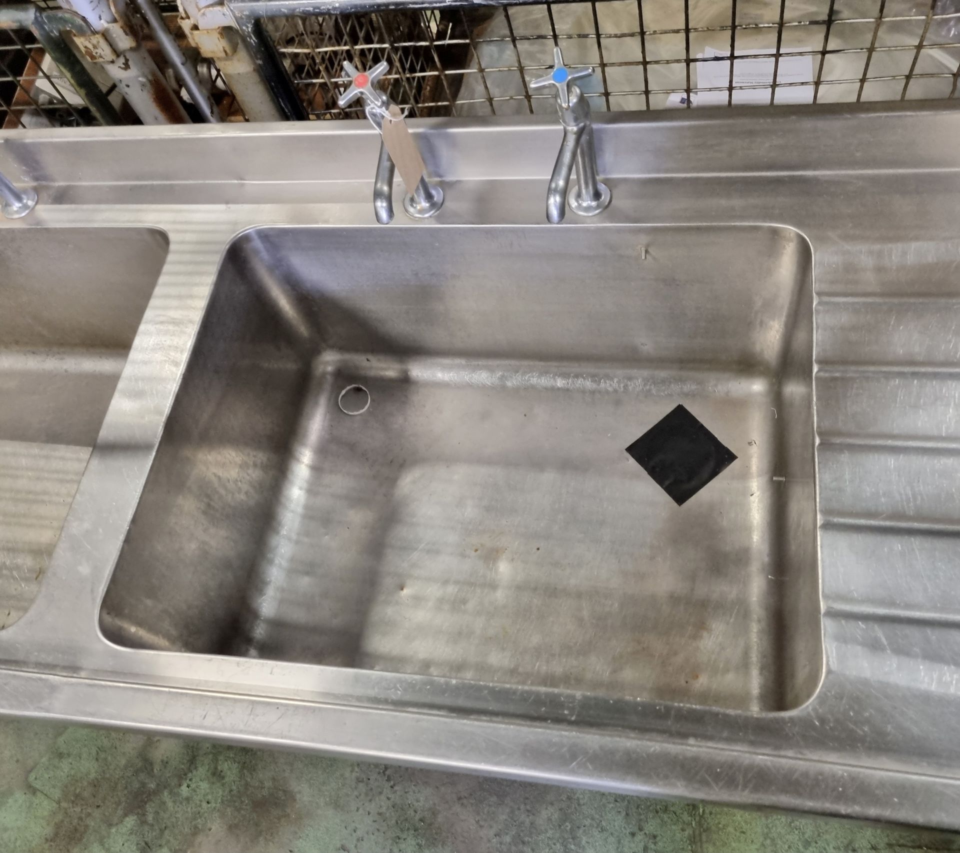 Stainless steel double sink unit with waste disposal - 330x60x90cm - Bild 4 aus 6