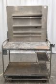 Mobile, 2 tier, metal workbench with shelving on back wall