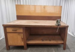 Wooden workbench with vice attached - Record Steel No. 84 bench vice