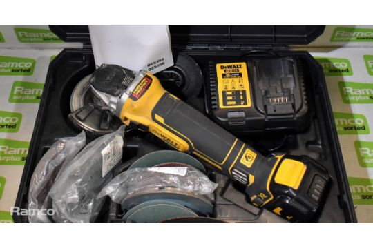 DeWalt DCG405 cordless angle grinder in case - includes charger and accessories
