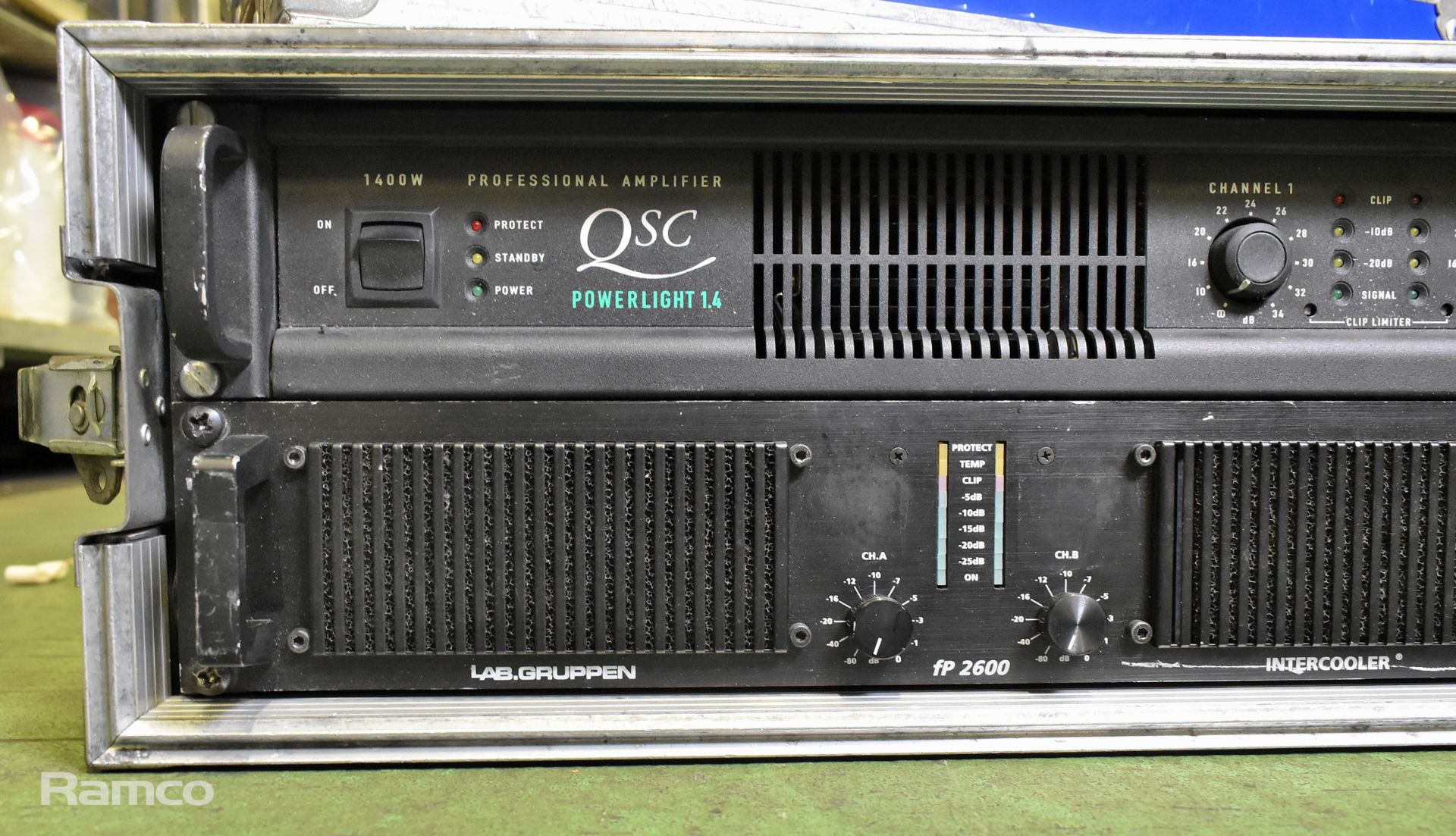 Lab Gruppen FP2600 amplifier and QSC Powerlight 1.4 amplifier in a flightcase - Image 2 of 7
