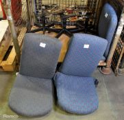 3x Adjustable ships chairs - black metal base with blue fabric tops