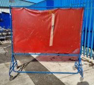 Blue, metal frame wheeled welding screen - L 190 x W 65 x H 190 cm