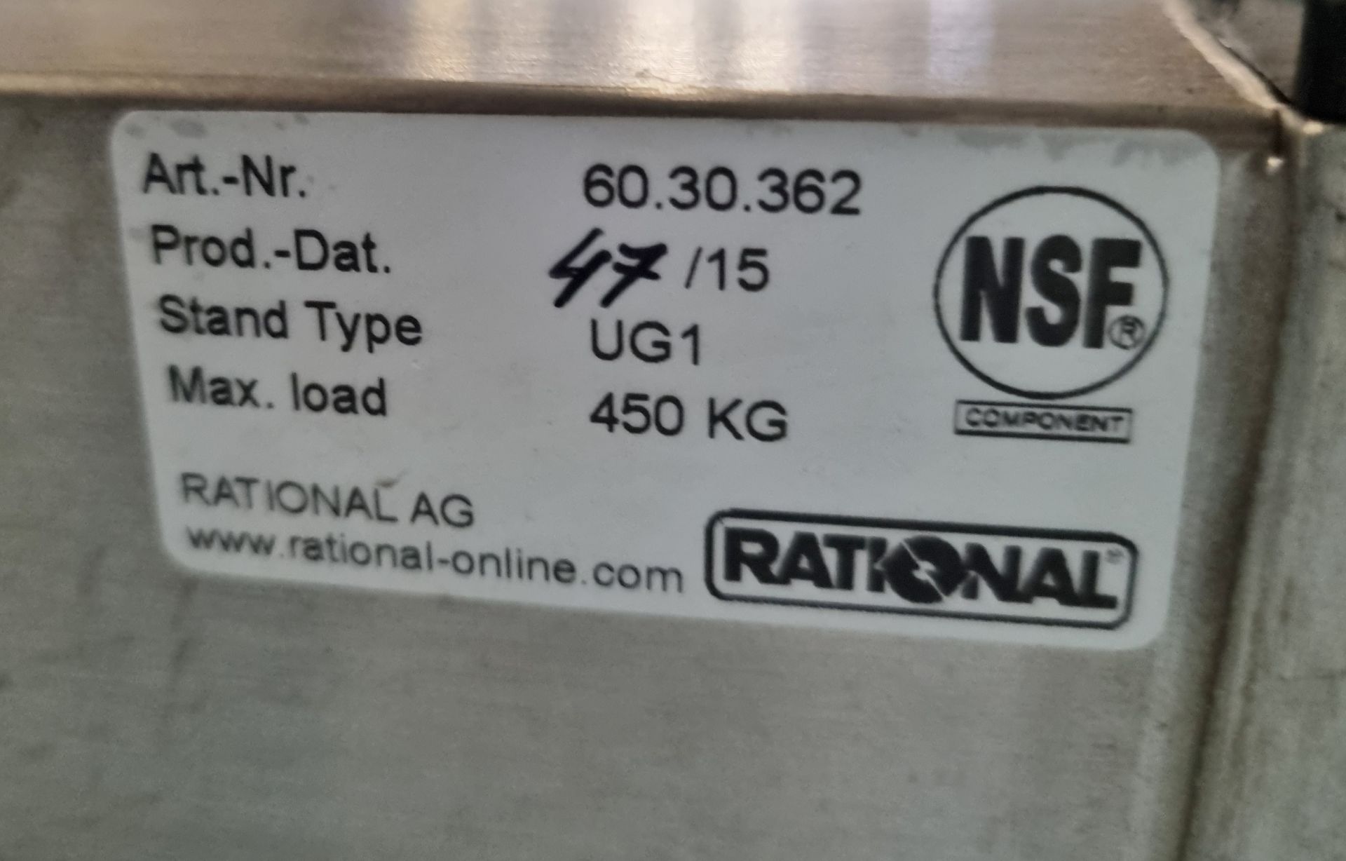 Rational UG1 stainless steel stand for combi oven - size: 85 x 60 x 20cm - Image 3 of 3