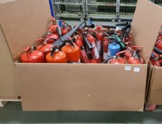 34x empty fire extinguishers - 1x powder, 5x foam, 6x water, 22x CO2