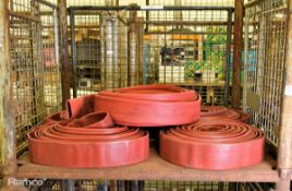5x Red layflat fire hoses - 70mm diameter, approx 20m length