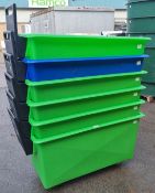 6x Slingsby Storage tubs with handle on castors - dimensions: 135 x 68 x 70cm - 5 green, 1 blue