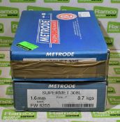 2x boxes of Metrode Supermet 308L welding rods 1.6x280mm chrome/nickel - 3 tubes per box
