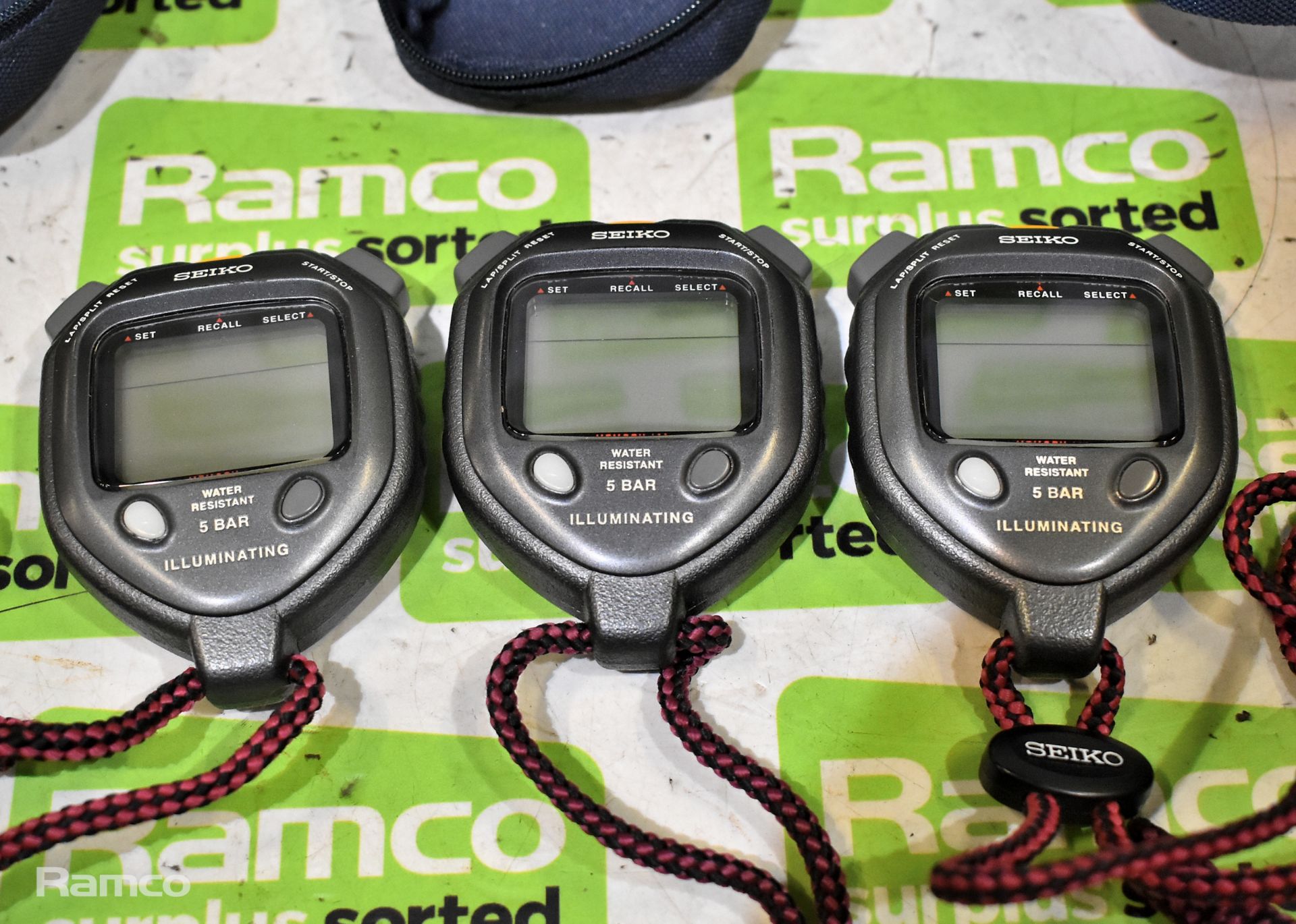 3x Seiko 5 bar digital stopwatches with case - Image 2 of 3