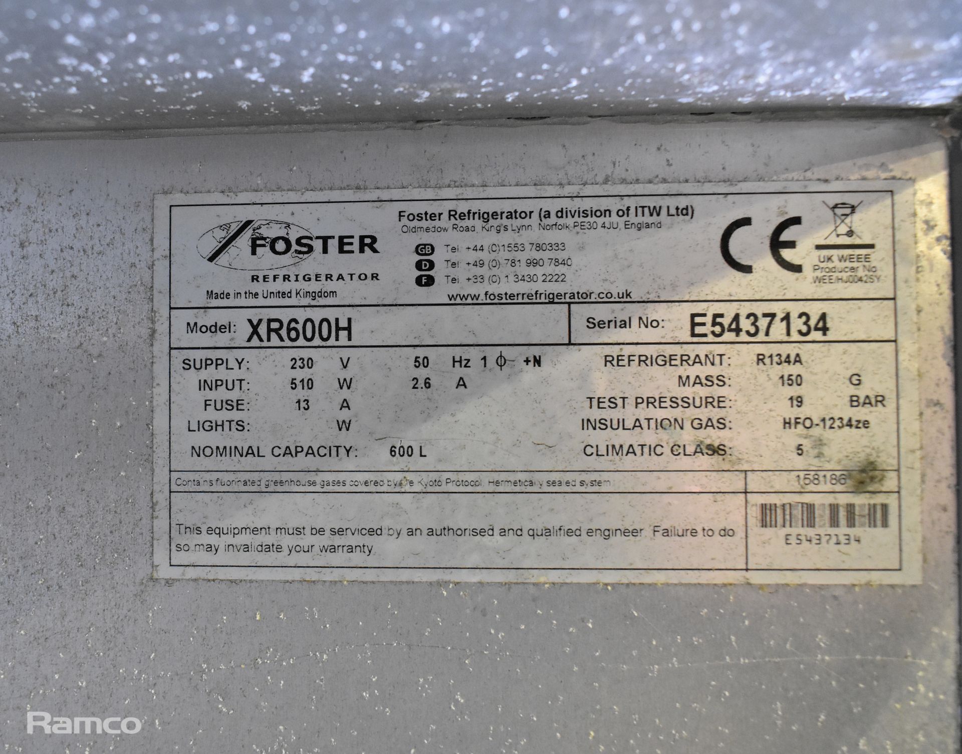 Foster XR600H stainless steel single door upright fridge - 680mm W - Image 4 of 6