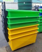 6x Slingsby Storage tubs with handle on castors - dimensions: 135 x 68 x 70cm - 3 yellow, 3 green