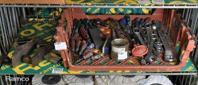 Mixed hand tools - spanners, screwdrivers, plane