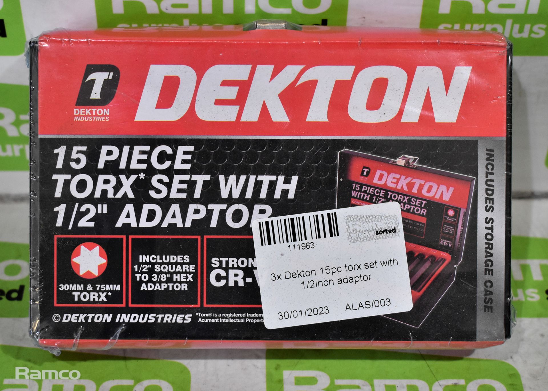 3x Dekton 15pc torx set with 1/2 inch adaptor - Image 2 of 3