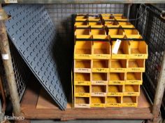 80x Yellow linbins storage containers - 13.5W x 22D x 13H cm, 2x Peg Board wall mount lin bin holder