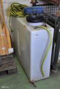 Water tank with pump, brush and hose attachments - approx 250ltr capacity