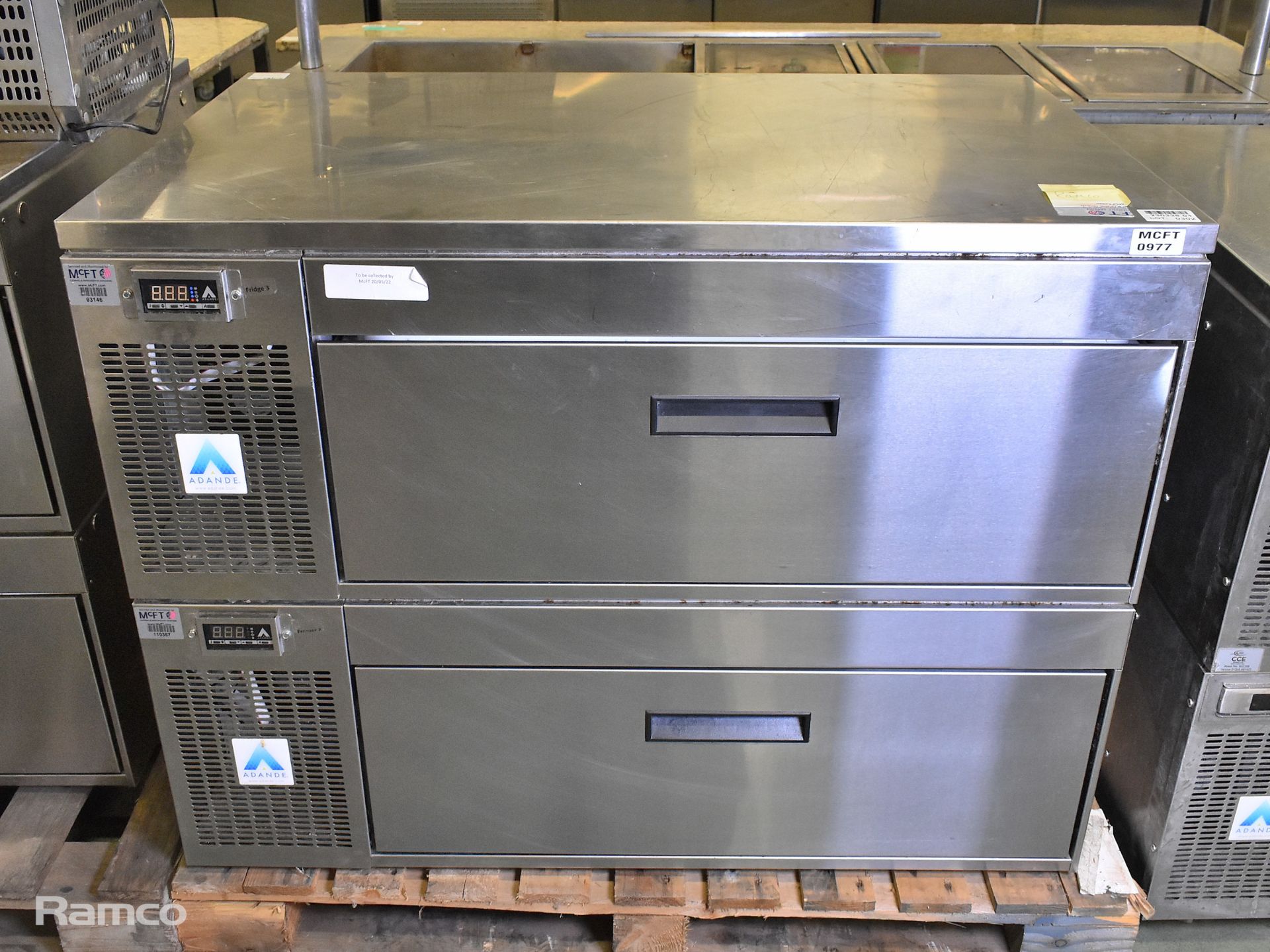 Adande stainless steel double drawer counter fridge - 240V - L110 x W70 x H92cm
