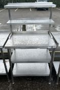 Stainless steel table with upstand, 2 bottom shelves and 2 upper shelves - dimensions: 90x65x153 cm