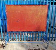 Blue, metal frame wheeled welding screen - L 190 x W 65 x H 190 cm