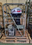 Mariner 20, 20Hp Outboard motor in travel cage with Barrus 5L fuel tank. Total hours 147