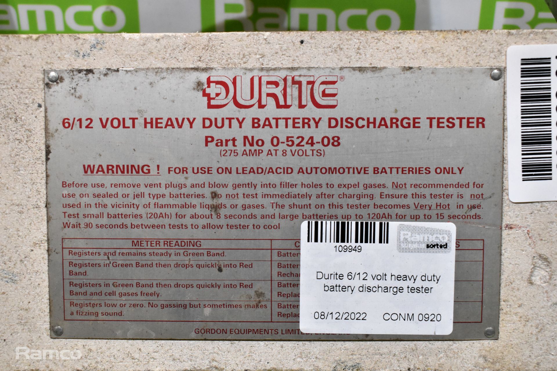 Durite 6/12 volt heavy duty battery discharge tester - Image 2 of 4