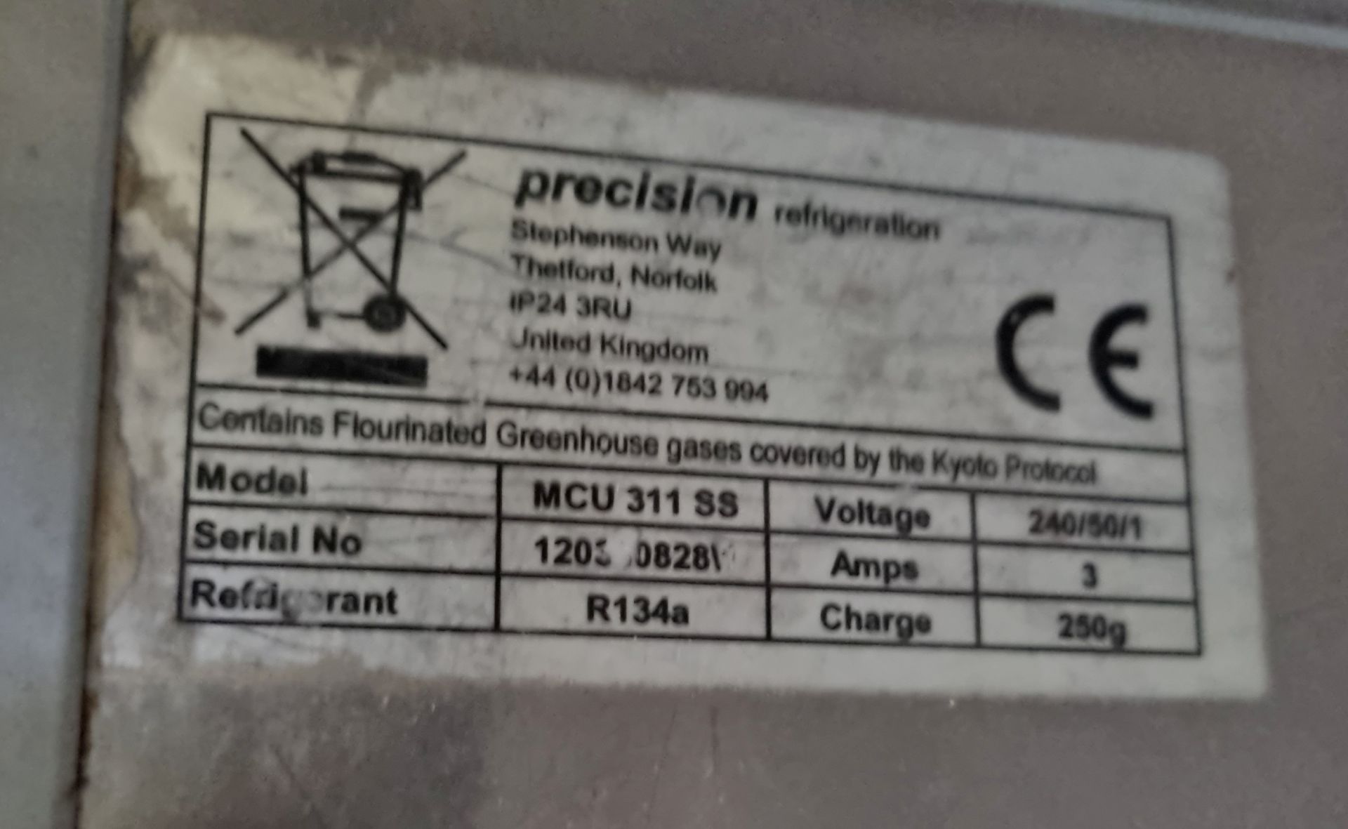 Precision MCU 311 SS stainless steel 3 door counter fridge - 1820mm W - Image 4 of 5